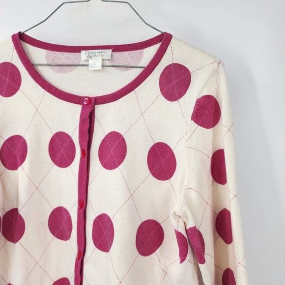 CHRISTOPHER & BANKS Purple Polka Dot Button Cotton Cardigan Womens Size Small S - Picture 4 of 6